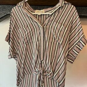 Cloth & Stone Cream and White Short Sleeve Button Down